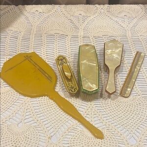 Dresser Set Celluloid Brush and Comb Clothes Brush Nail Buffer Mirror